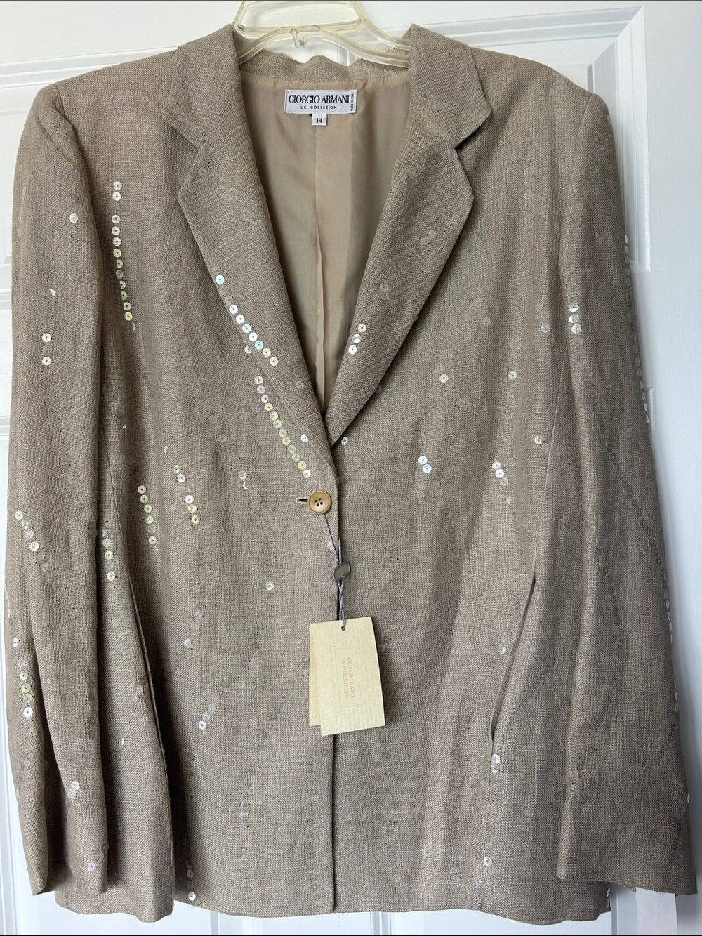 Giorgio Armani Taupe Sequin-Embellished Linen Blend Blazer